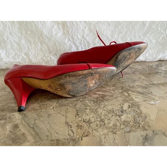VINTAGE Andrew Geller red leather lace bootie pointy shoes sz 6 - Picture 5 of 6